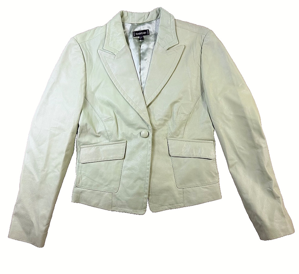 bebe Vintage Y2K Pastel Green Genuine Leather Blazer Jacket Womens L